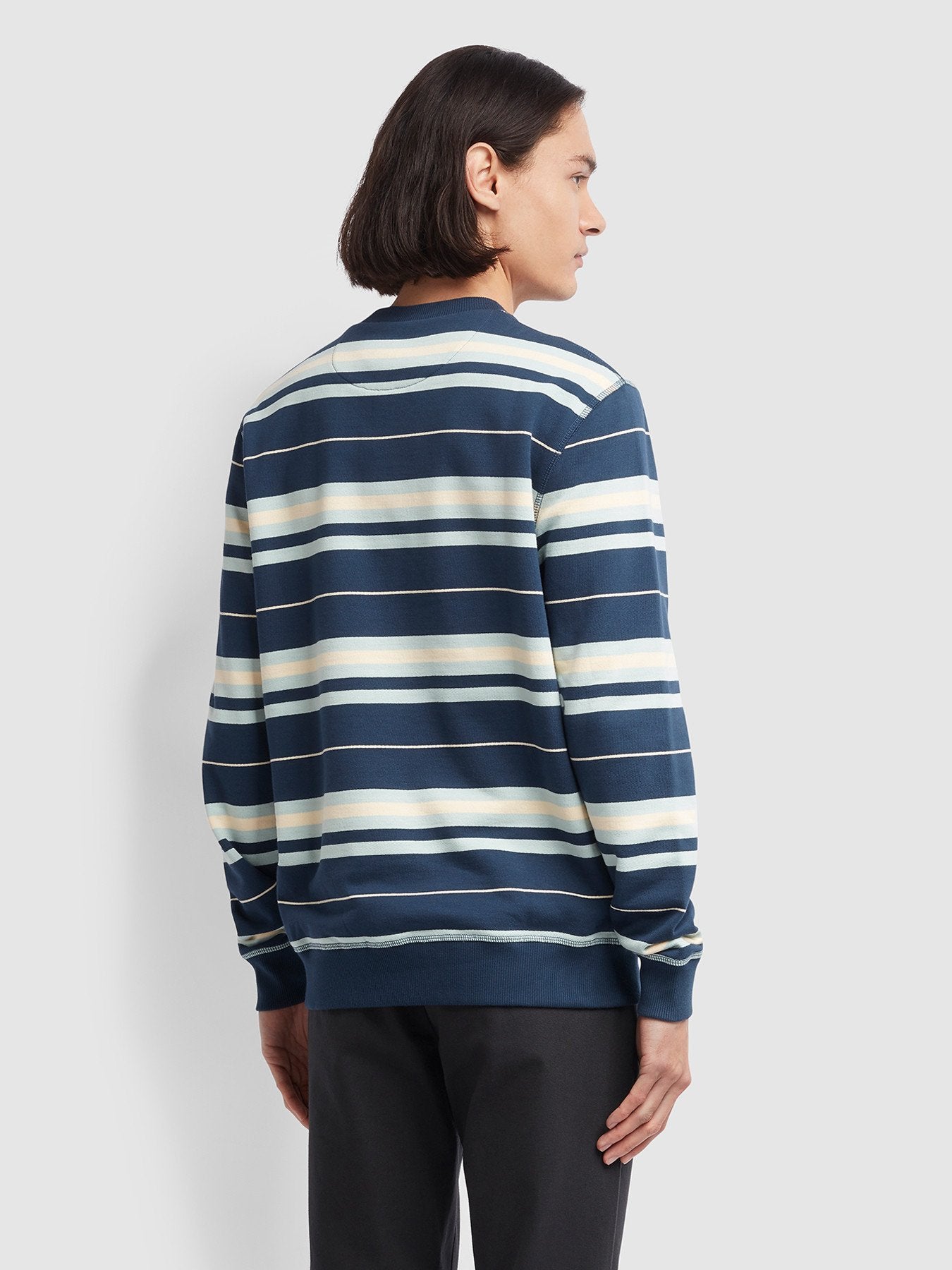 Farah Noble Cotton Striped Crew Neck Sweatshirt In Yale